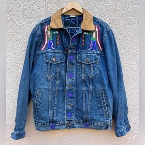 Denim Jacket Western Native American Beaded Hand Made Size Large